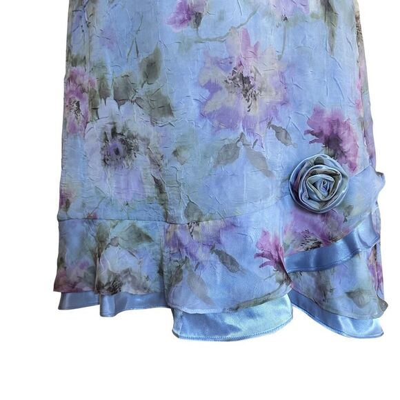 Fairycore blue and lilac floral midi skirt with ruffles and rose detail, Size 10 - Picture 3 of 8